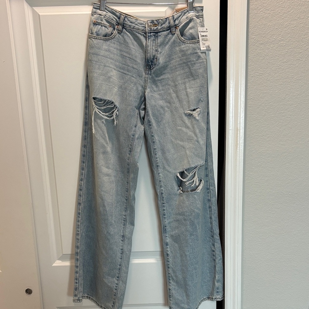 PacSun Light Blue Distressed Low-Rise Baggy Wide Leg Jeans